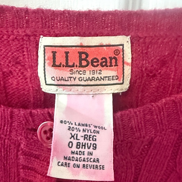 L.L. Bean Raspberry Cable-Knit Wool Cardigan - Picture 2 of 5